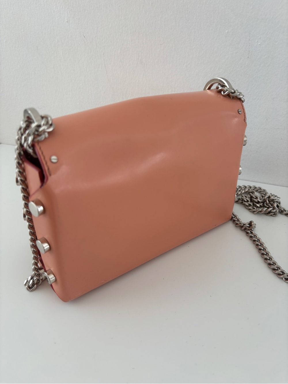 Jimmy Choo Peach Leather Crossbody with Silver Chain - Picture 10 of 12